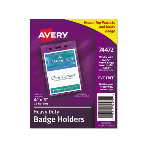 Avery Secure Top Badge Holders Horizontal Prepunched 3 x 4 Badge Clear Box  Of 25 - Office Depot